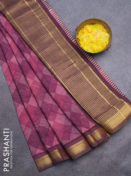 Malai silk saree purple and wine shade with allover geometric prints and zari woven border