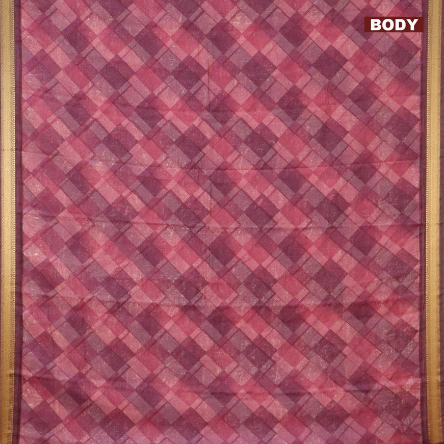 Malai silk saree purple and wine shade with allover geometric prints and zari woven border