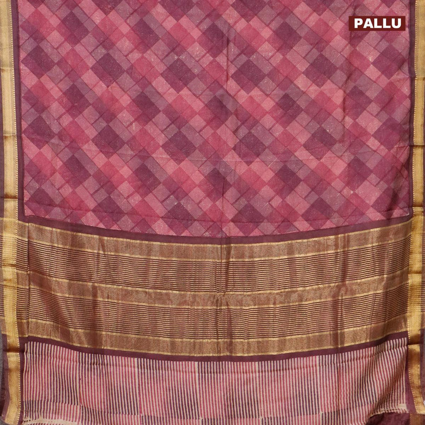 Malai silk saree purple and wine shade with allover geometric prints and zari woven border