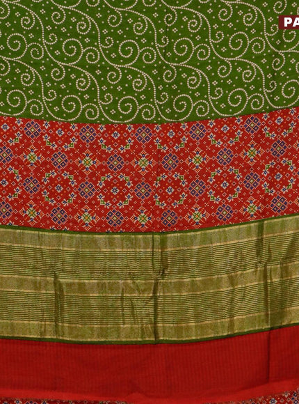 Malai silk saree green and maroon with allover bandhani prints and zari woven border