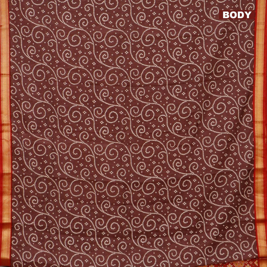 Malai silk saree coffee brown and red with allover bandhani prints and zari woven border