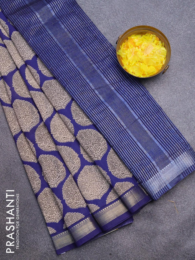 Malai silk saree blue with allover butta prints and zari woven border