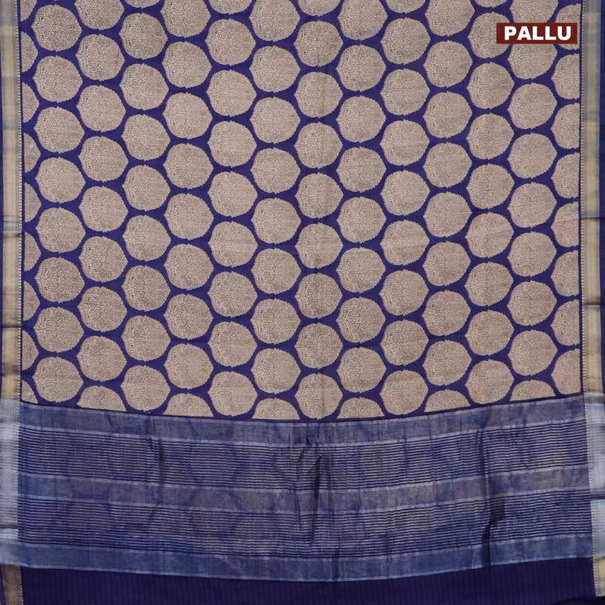 Malai silk saree blue with allover butta prints and zari woven border