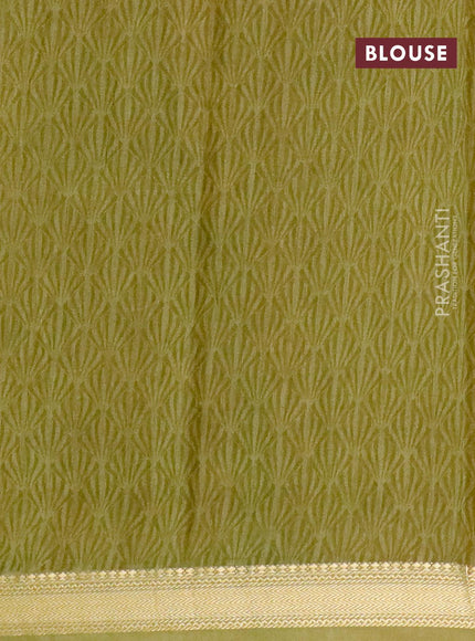 Malai silk saree mango yellow and green with allover floral prints and zari woven border