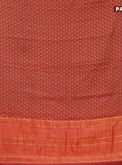 Malai silk saree mauve pink and peach pink with allover floral prints and zari woven border