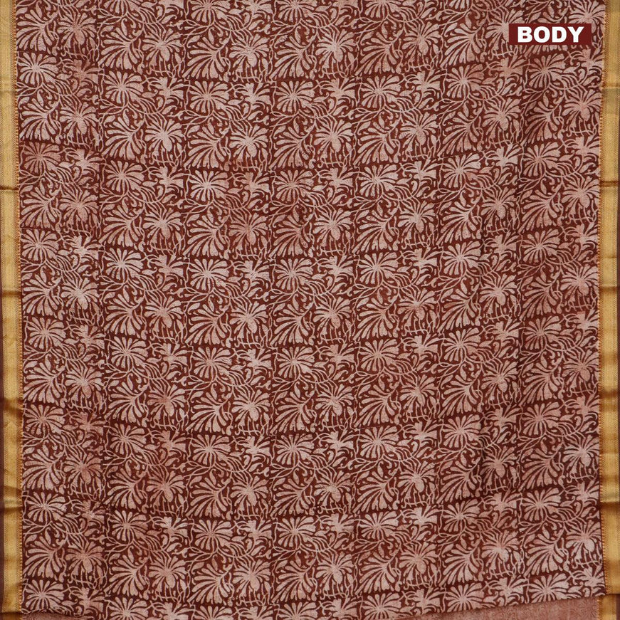 Malai silk saree brown with allover prints and zari woven border