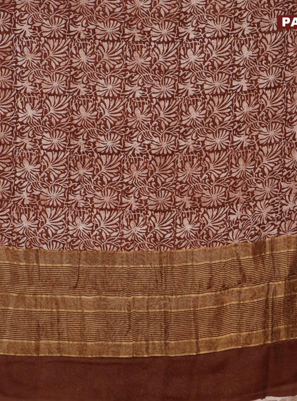 Malai silk saree brown with allover prints and zari woven border