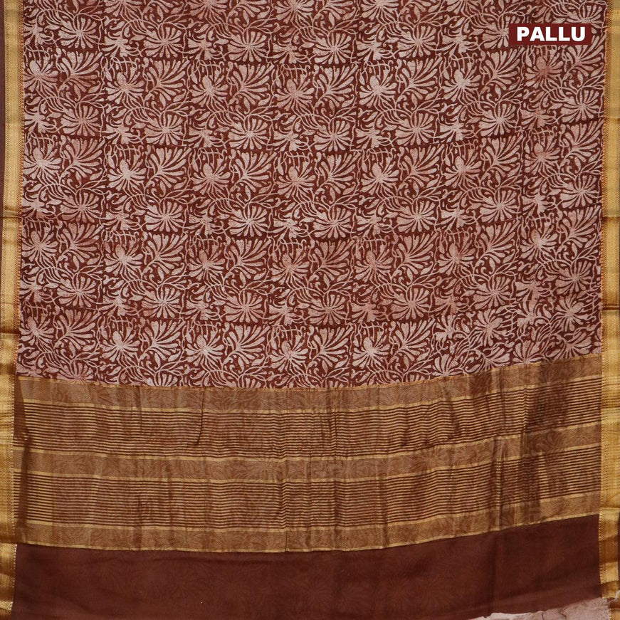 Malai silk saree brown with allover prints and zari woven border