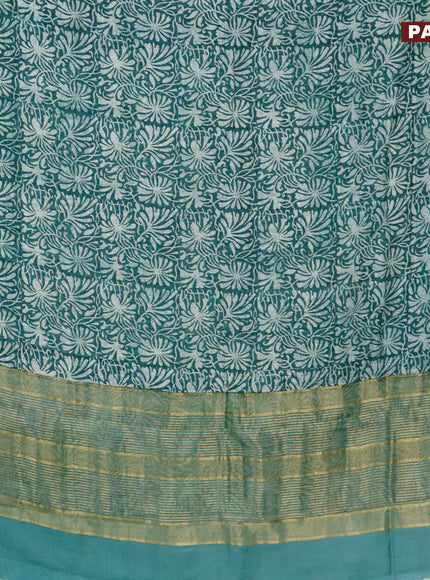 Malai silk saree peacock green with allover prints and zari woven border