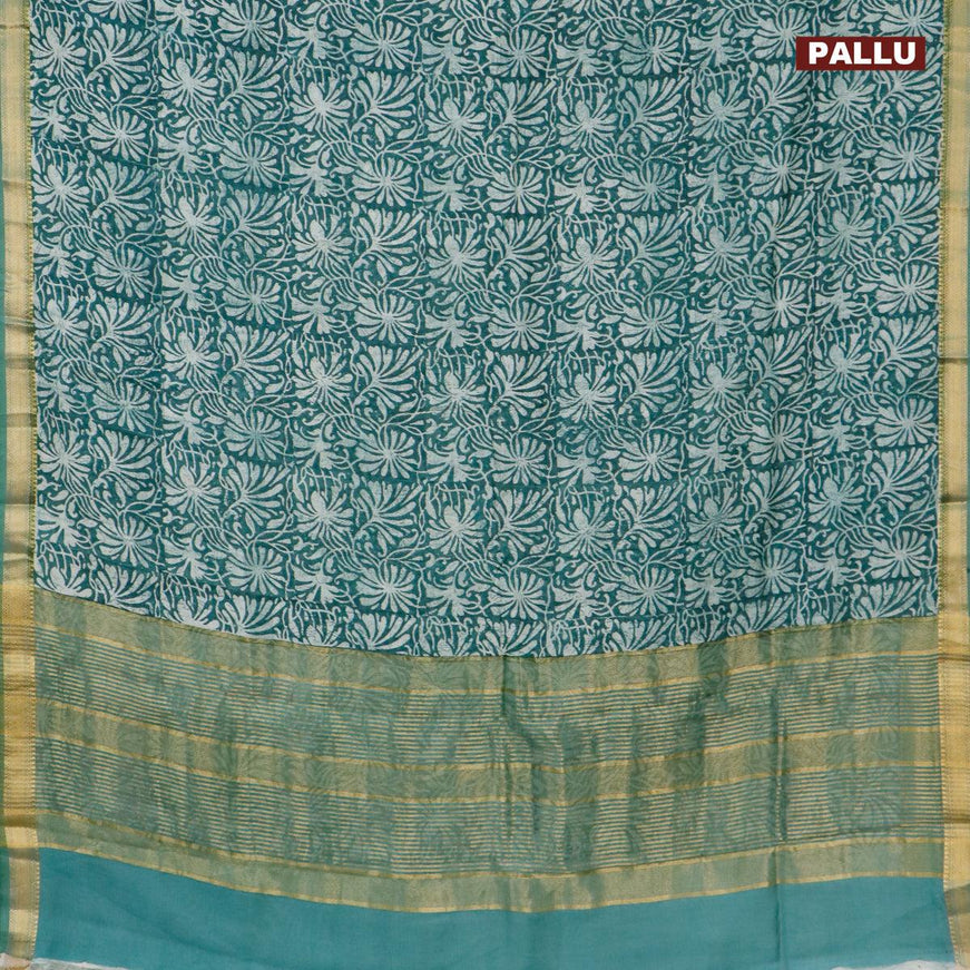 Malai silk saree peacock green with allover prints and zari woven border