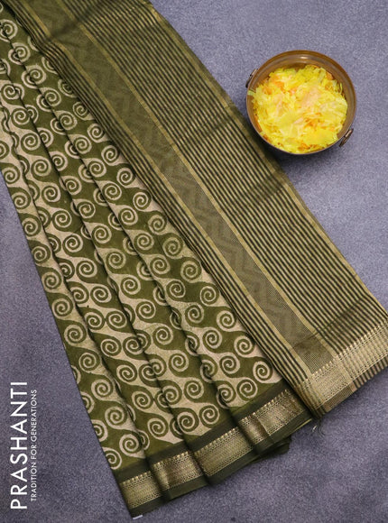 Malai silk saree cream and green with allover prints and zari woven border