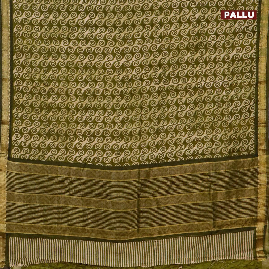 Malai silk saree cream and green with allover prints and zari woven border