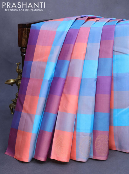 Pure kanjivaram silk saree multi colour with allover paalum pazhamum checked pattern and zari woven butta border