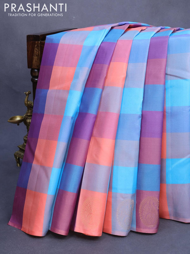 Pure kanjivaram silk saree multi colour with allover paalum pazhamum checked pattern and zari woven butta border