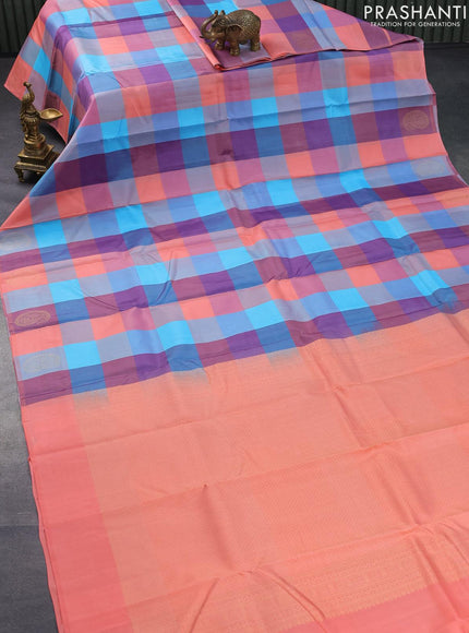 Pure kanjivaram silk saree multi colour with allover paalum pazhamum checked pattern and zari woven butta border