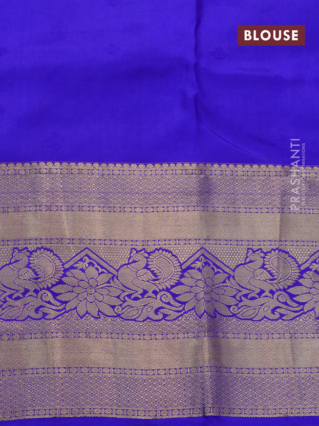 Pure kanjivaram silk saree blue and royal blue with zari woven 1000 buttas and long rich zari woven border