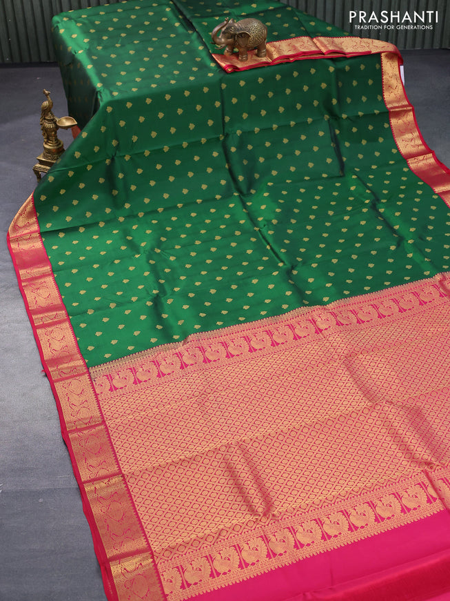 Pure kanjivaram silk saree green and pink with zari woven 1000 buttas and rich zari woven korvai border
