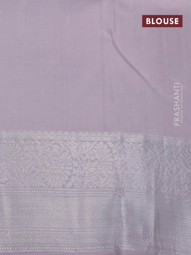Pure kanjivaram silk saree pastel pink shade with silver zari woven 1000 buttas and rich silver zari woven border