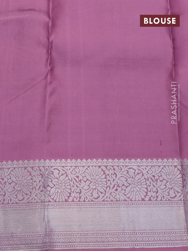 Pure kanjivaram silk saree mauve pink with silver zari woven 1000 buttas and rich silver zari woven border