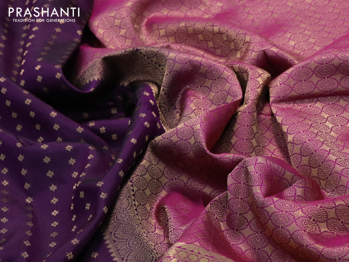Pure kanjivaram silk saree dark purple and magenta pink with zari woven 1000 buttas and long zari woven border