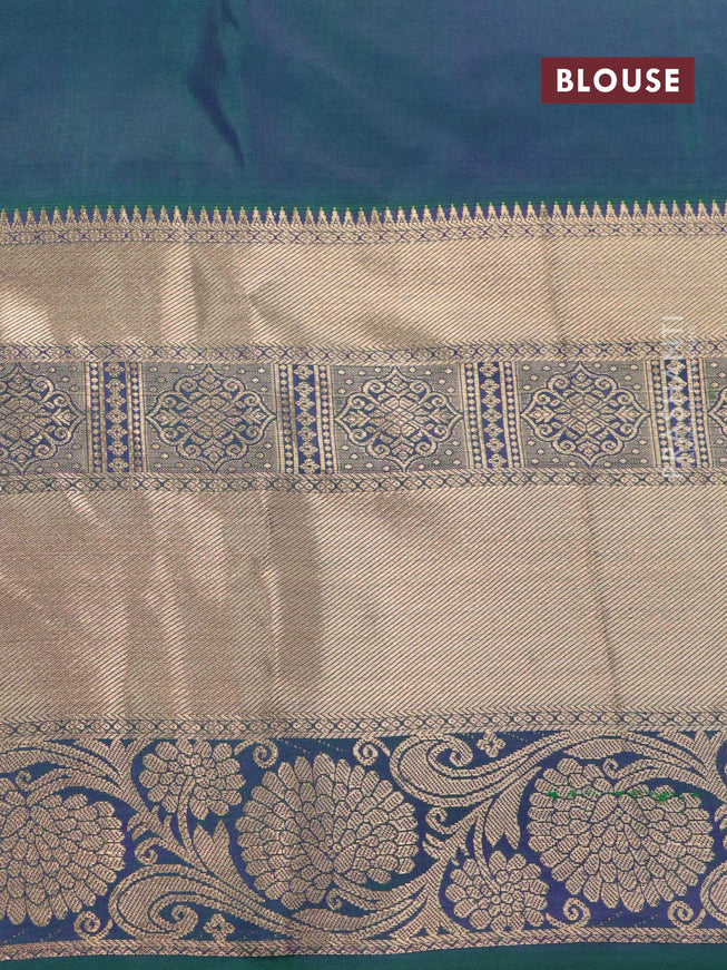 Pure kanjivaram silk saree purple and green with floral zari woven 1000 buttas and long rich zari woven floral border