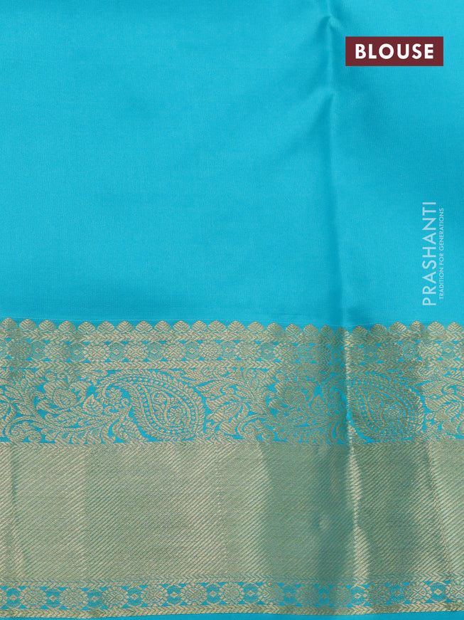 Pure kanjivaram silk saree black and teal blue with allover self emboss & 1000 buttas and rich zari woven border