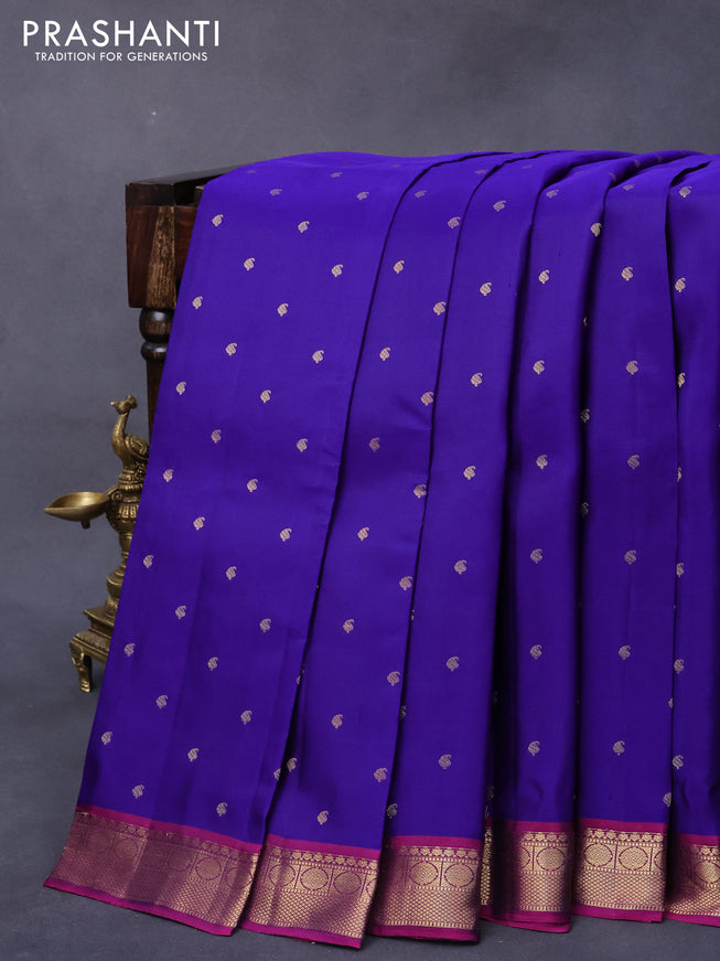 Pure kanjivaram silk saree blue and purple with paisley zari woven 1000 buttas and zari woven border