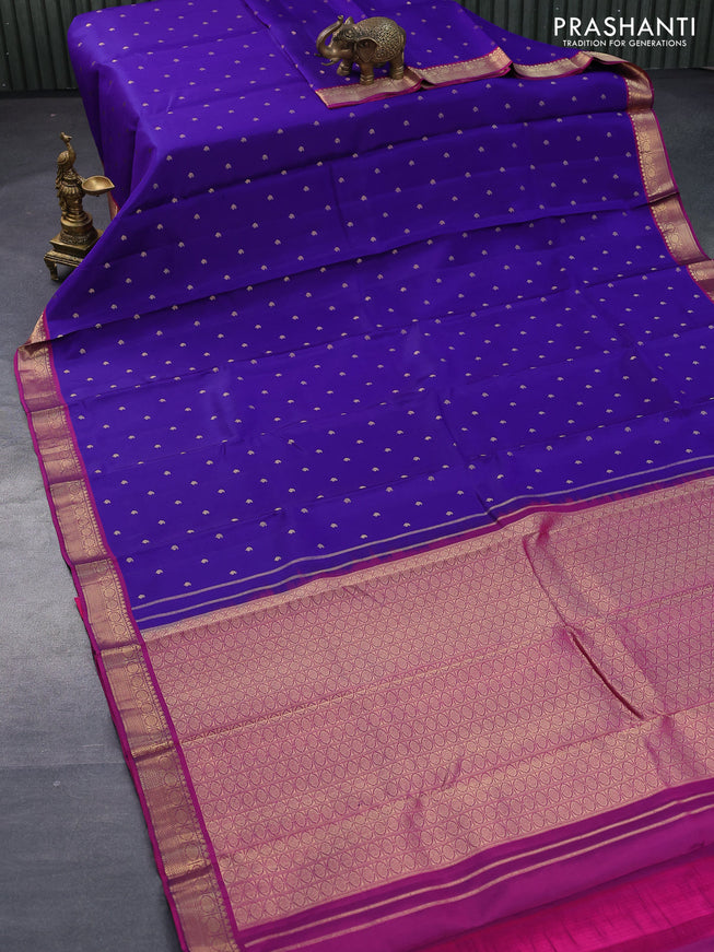 Pure kanjivaram silk saree blue and purple with paisley zari woven 1000 buttas and zari woven border