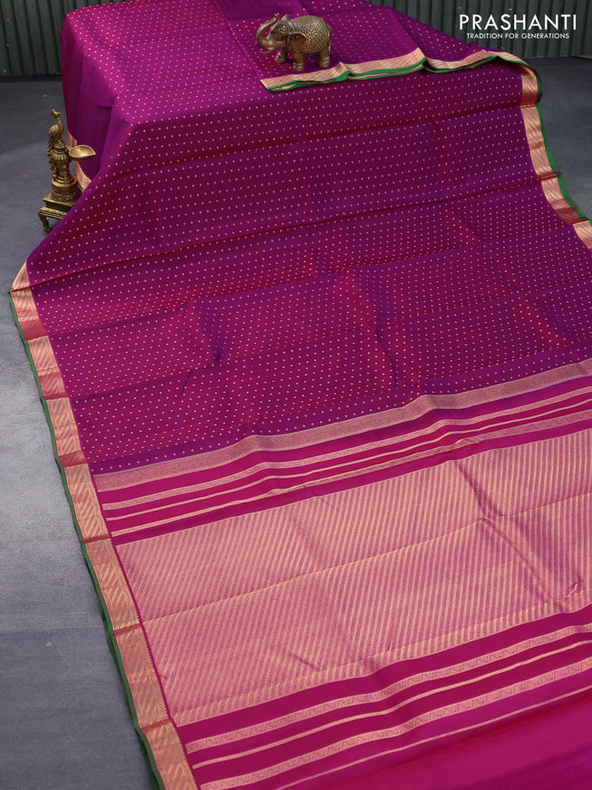 Pure kanjivaram silk saree purple and pink with zari woven 1000 buttas and zari woven border