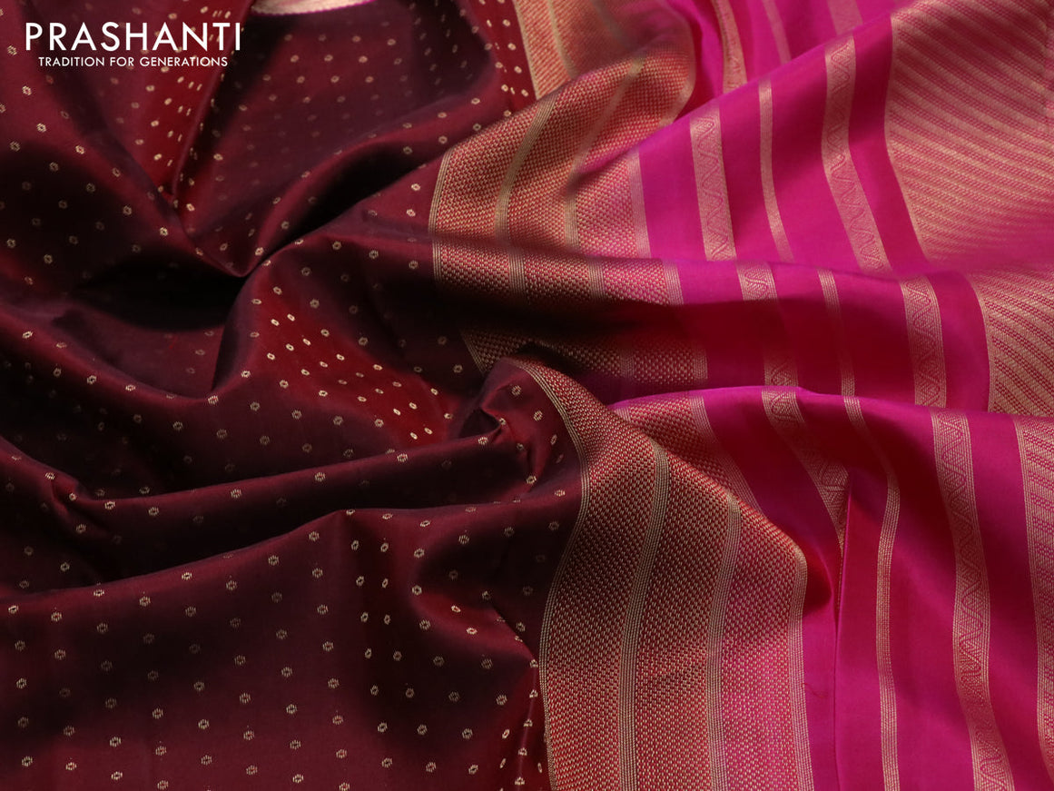 Pure kanjivaram silk saree maroon and pink with zari woven 1000 buttas and annam zari woven border