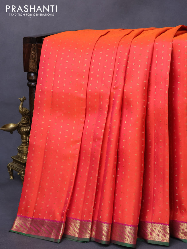 Pure kanjivaram silk saree dual shade of orange and pink with zari woven 1000 buttas and annam zari woven border