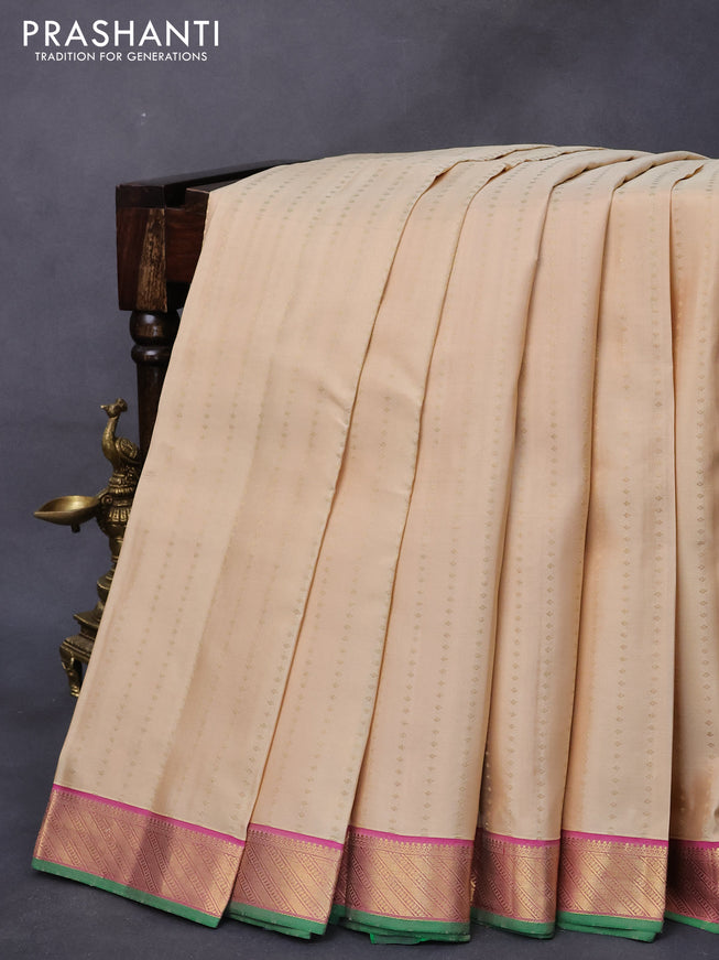 Pure kanjivaram silk saree sandal and pink with zari woven 1000 buttas and zari woven border