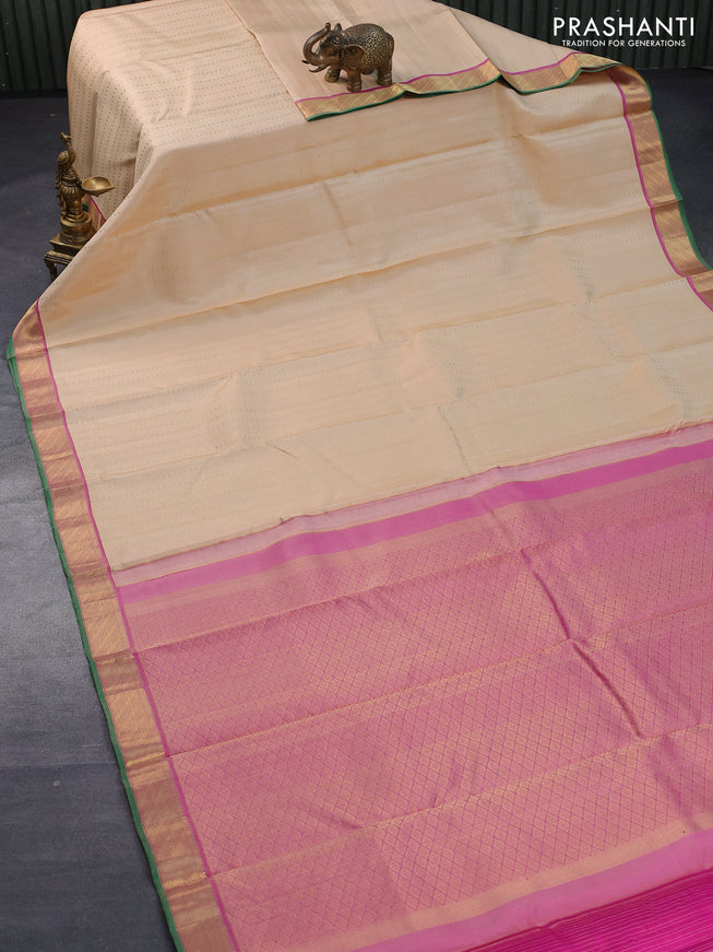 Pure kanjivaram silk saree sandal and pink with zari woven 1000 buttas and zari woven border