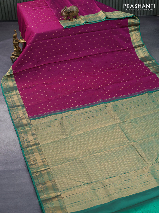 Pure kanjivaram silk saree purple and green with zari woven 1000 buttas and zari woven border