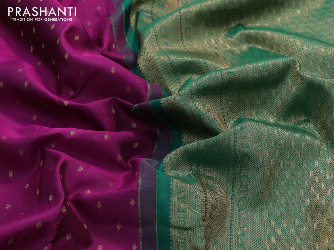 Pure kanjivaram silk saree purple and green with zari woven 1000 buttas and zari woven border