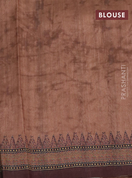 Semi tussar saree green shade and brown with kalamkari prints & mirror embroidery work and vidarbha style border