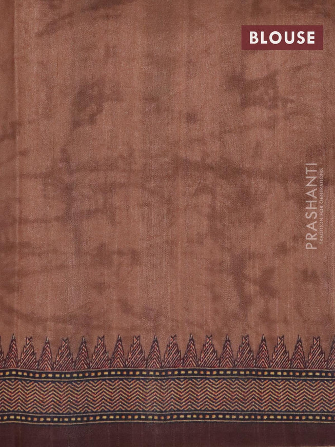 Semi tussar saree mauve pink and brown with kalamkari prints & mirror embroidery work and vidarbha style border