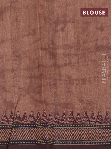 Semi tussar saree beige and brown shade with kalamkari prints & mirror embroidery work and vidarbha style border