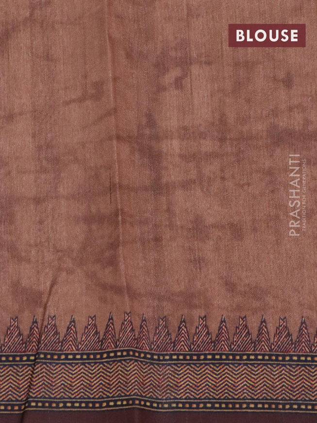 Semi tussar saree beige and brown shade with kalamkari prints & mirror embroidery work and vidarbha style border