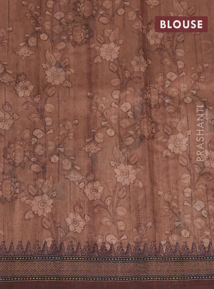 Semi tussar saree pastel peach and brown with kalamkari prints & mirror embroidery work and vidarbha style border