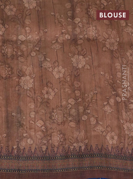 Semi tussar saree beige and brown with kalamkari prints & mirror embroidery work and vidarbha style border