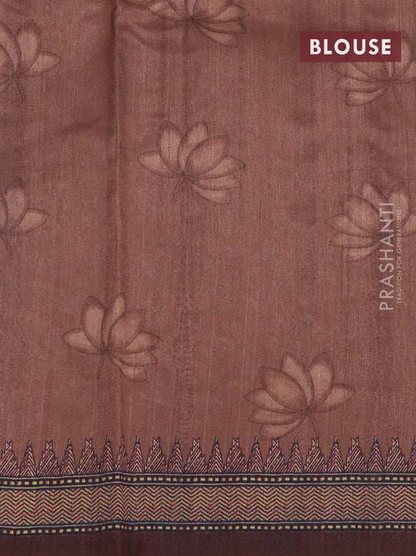 Semi tussar saree mauve pink and brown with kalamkari prints & mirror embroidery work and vidarbha style border