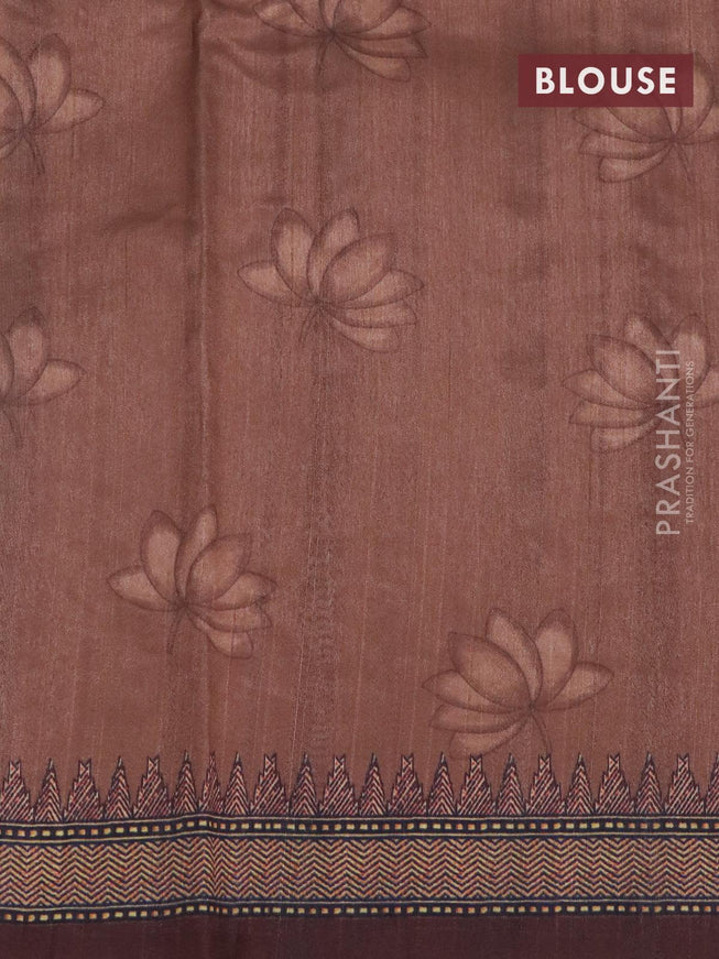 Semi tussar saree mauve pink and brown with kalamkari prints & mirror embroidery work and vidarbha style border