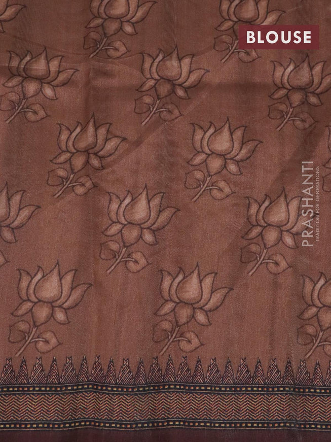 Semi tussar saree pink and brown with kalamkari prints & mirror embroidery work and vidarbha style border