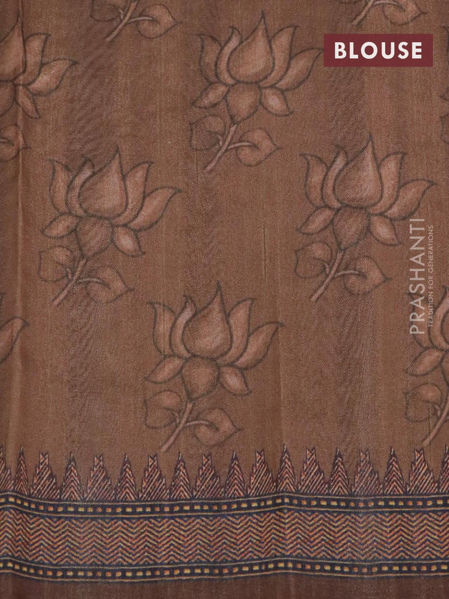 Semi tussar saree grey and brown with kalamkari prints & mirror embroidery work and vidarbha style border