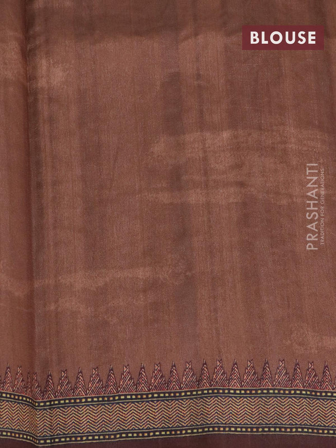 Semi tussar saree mauve pink and brown with kalamkari prints & mirror embroidery work and vidarbha style border