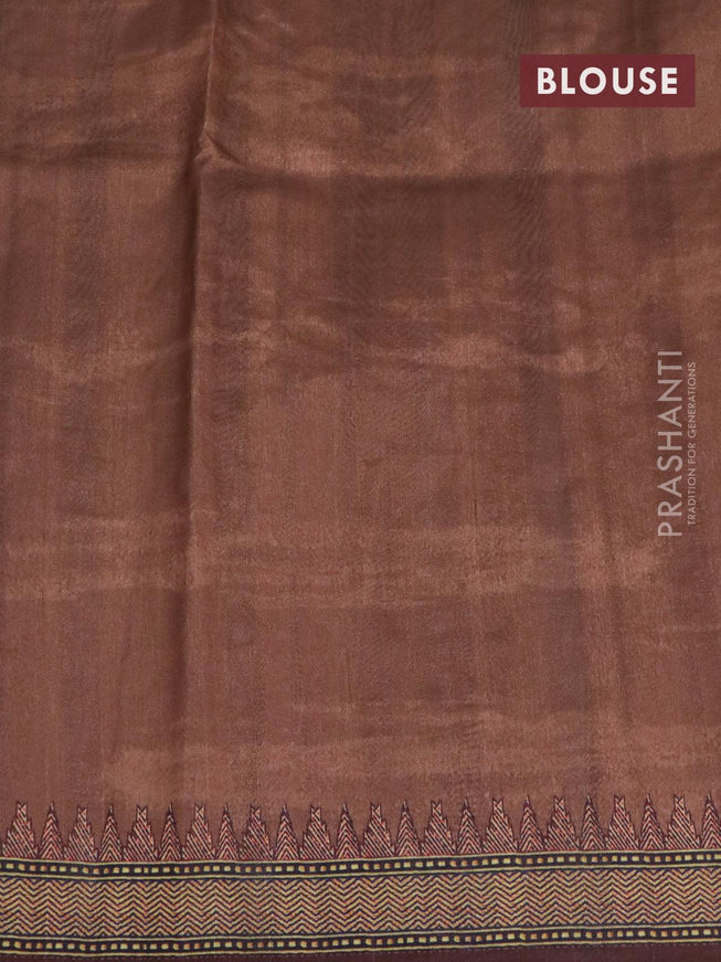 Semi tussar saree grey with kalamkari prints & mirror embroidery work and vidarbha style border