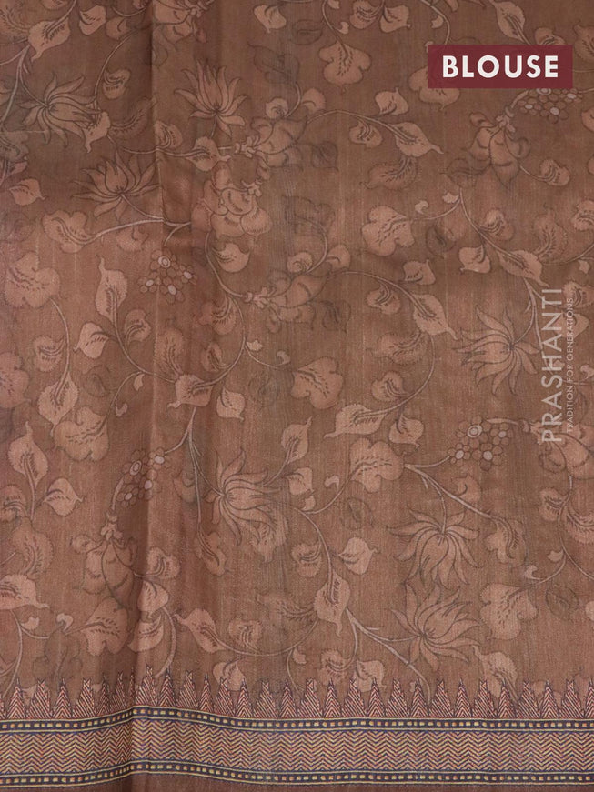 Semi tussar saree pink and brown with kalamkari prints & mirror embroidery work and vidarbha style border