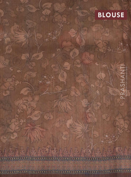 Semi tussar saree grey and brown with kalamkari prints & mirror embroidery work and vidarbha style border