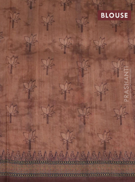 Semi tussar saree grey and brown with pichwai prints & mirror embroidery work and vidarbha style border